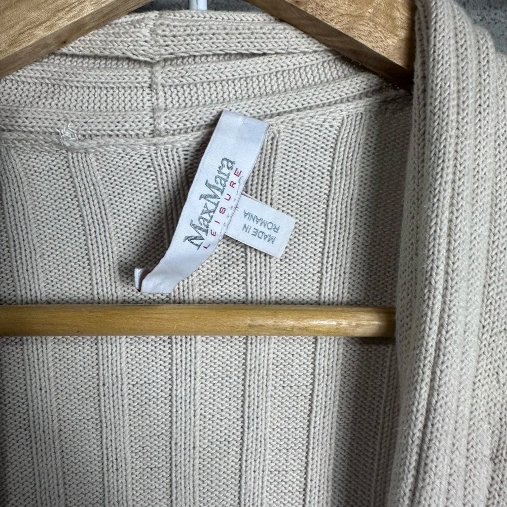 MaxMara Leisure Ribbed Knit Open Front Long Cardigan Beige cozy quite luxury